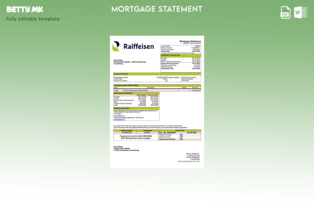 модерен стил Луксембуршка банка Рајфајзен изјава за хипотека Шаблон за шаблон Wo